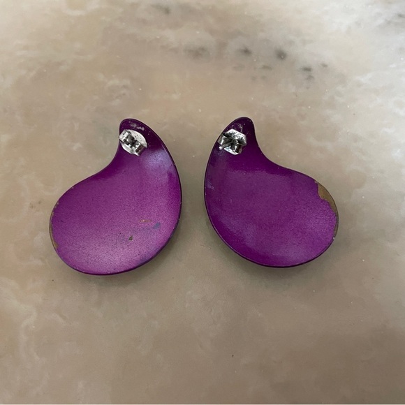 Vintage Teal & Purple Teardrop Earrings – with Post Backing - Picture 3 of 3